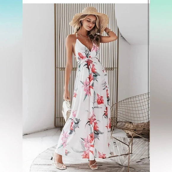 Paaple Floral Print Backless Wrap Split Slip Dress Dress size small - Picture 6 of 6